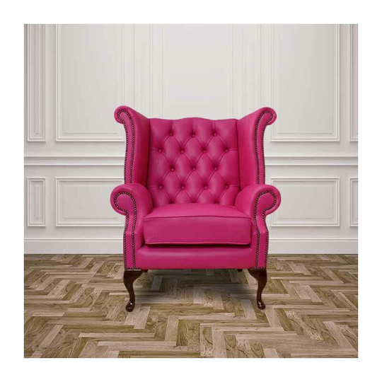 Chesterfield Queen Anne High Back Wing Chair Vele Fuchsia Pink