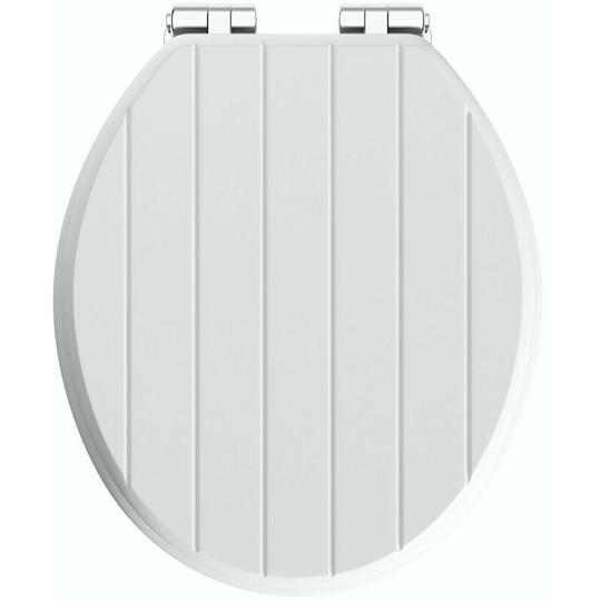 The Bath Co. traditional white engineered wood tongue and groove toilet seat with top fixing soft close hinge - White