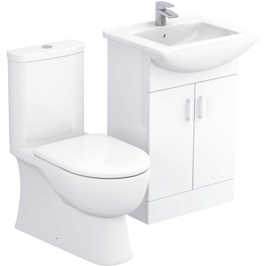 Wholesale Domestic - Lima Gloss White 550mm 2 Door Vanity Unit and Closed Back Toilet Suite - White