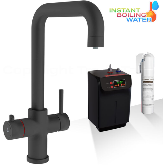 Black Instant Boiling Water Dispenser Tap 3 in 1 Kitchen Faucet Hot & Cold - Matt Black
