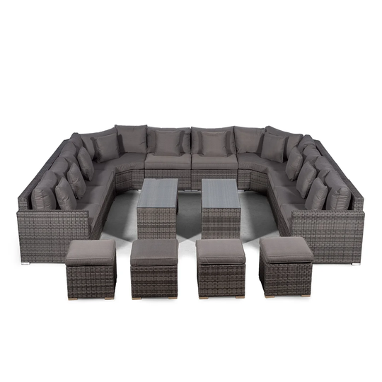Villasenor Grey Rattan U Shape 10 Seat Sofa With 2 X 2 Stool Coffee Table, Outdoor Patio Garden Furniture