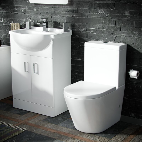 Neshome - Dyon 550mm Floor Standing Flat Pack Vanity Basin Unit & Close Coupled wc Toilet White