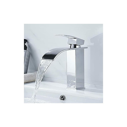 Silver Chrome Waterfall Bathroom Faucet Single Handle Single Handle Washbasin Mixer Basin Mixer Hand Wash SUS304 Durable Stainless Steel
