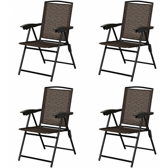 Set of 4 Patio Folding Chairs Portable Garden Deck Lounge Armchairs Adjustable