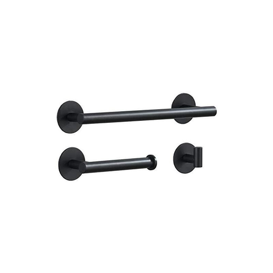 30cm matte black bathroom towel holder with roll holder and hook, adhesive bathroom accessories without drilling, 3pcs
