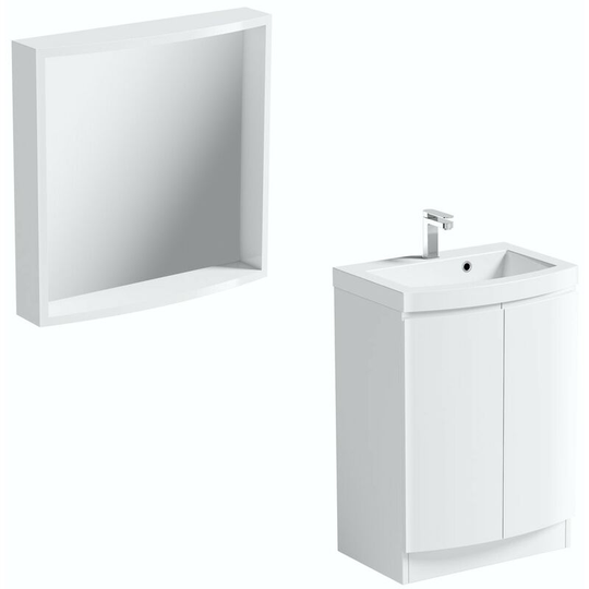 Mode Harrison white floorstanding vanity door unit and basin 600mm with mirror - White