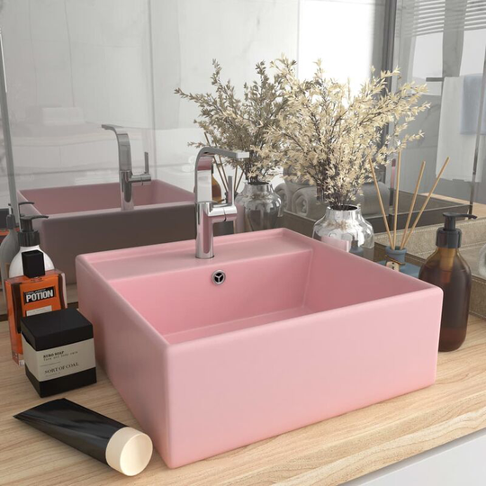 Luxury Basin Overflow Square Matt Pink 41x41 cm Ceramic - Pink