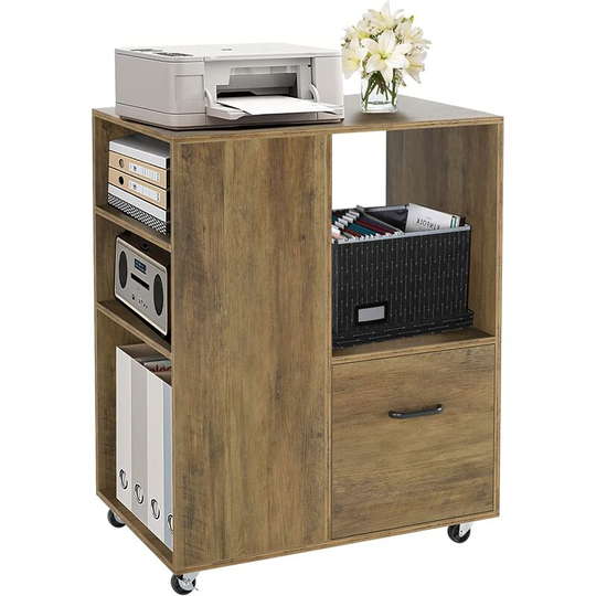 Furchen - Roll Filing Cabinets, File Cabinet with Drawer, Narrow Storage Side Table For Home Office, Rustic Brown