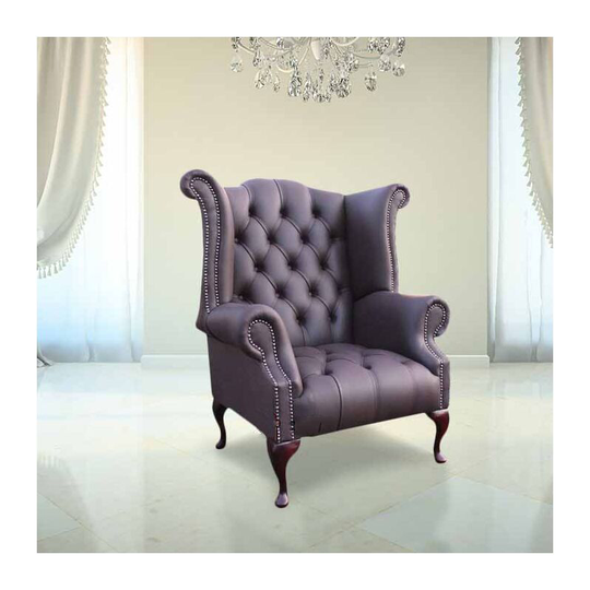 Chesterfield Buttoned Queen Anne High Back Wing Chair uk Manufactured Dark Chocolate