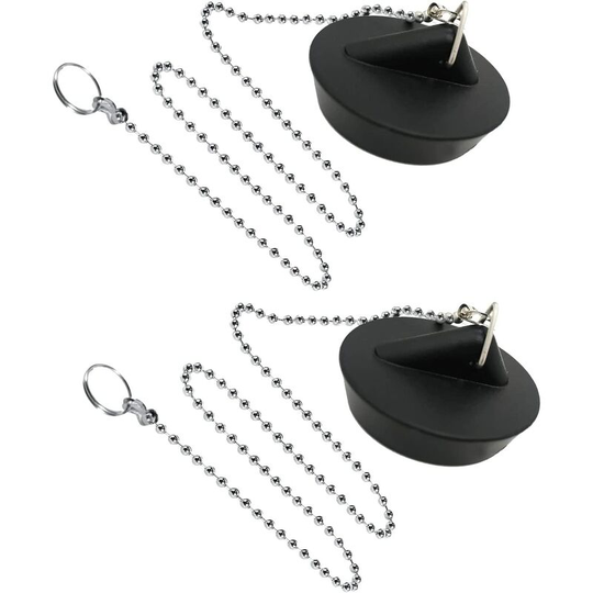 Perlerare - 5 Pieces Rubber Sink Stopper with Ball Chain Stopper, Universal Stainless Steel Sink Stopper with Hook for Kitchen or Bathtub Sink