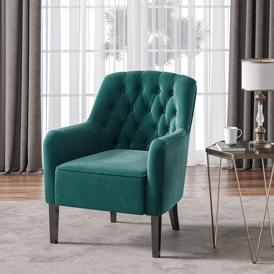 Vintage Velvet Upholstered Wing back Armchair,Dark Green - Livingandhome
