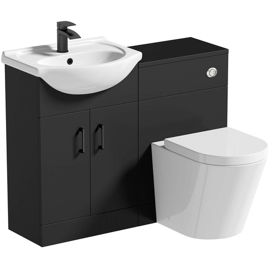 Lea soft black 1060mm combination with black handle and Contemporary back to wall toilet with seat - Black - Orchard