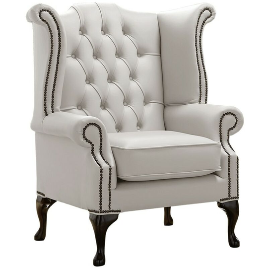 Chesterfield Queen Anne High Back Wing Chair Shelly Almond Leather