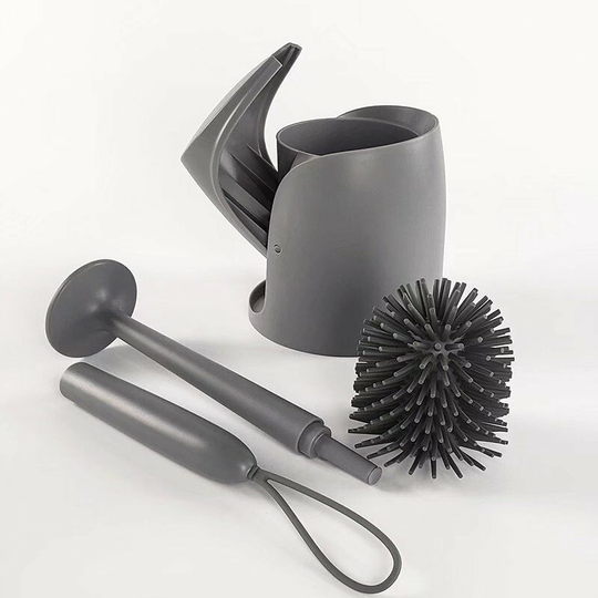 Silicone toilet brush with long-sleeved flexible plastic cleaning brush, 12.6 * 53 cm gray
