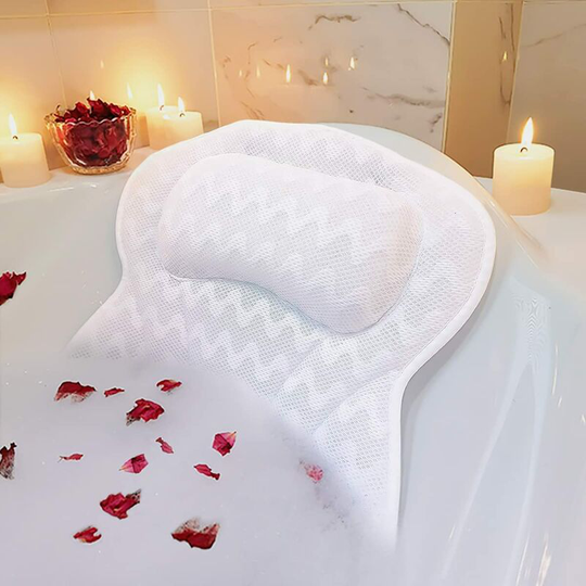 Bath Pillow, Luxury Ergonomic Bath Pillow with 6 Non-Slip Suction Cups, Soft 3D Air Mesh Bathtub Cushion for Head Neck and Back Support, Ideal for