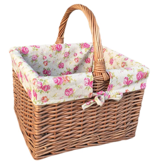 Lebeau Butcher Shopping Wicker Basket with Garden Rose Lining