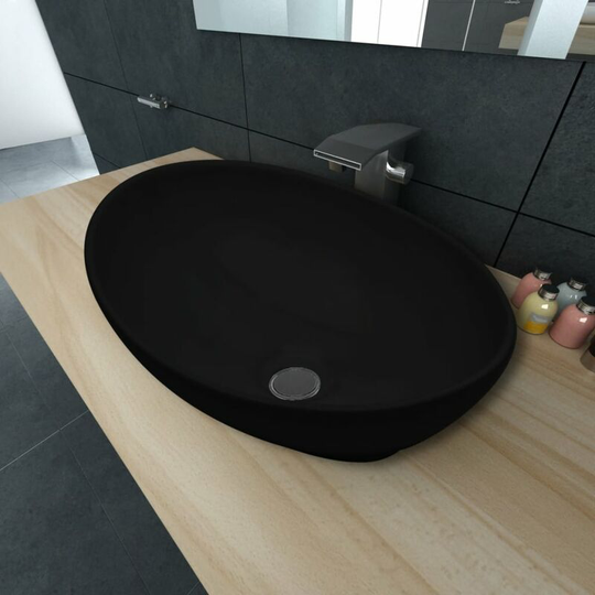 Luxury Ceramic Basin Oval-shaped Sink Black 40 x 33 cm - Black