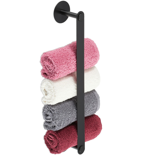Towel Storage Rail for Bathroom, Stainless Steel, 40.5 cm, Without Drilling, Self-Adhesive to the Wall, Black - Relaxdays