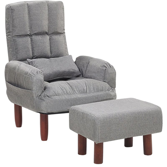 Reclining Fabric Armchair and Ottoman Set Grey Upholstery Wooden Legs Oland - Grey