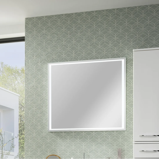 Lighted Metal Framed Wall Mounted Bathroom Mirror in Silver