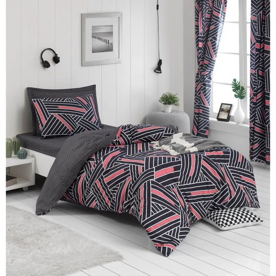 Eashen Anthracite Pink White Duvet Cover Set