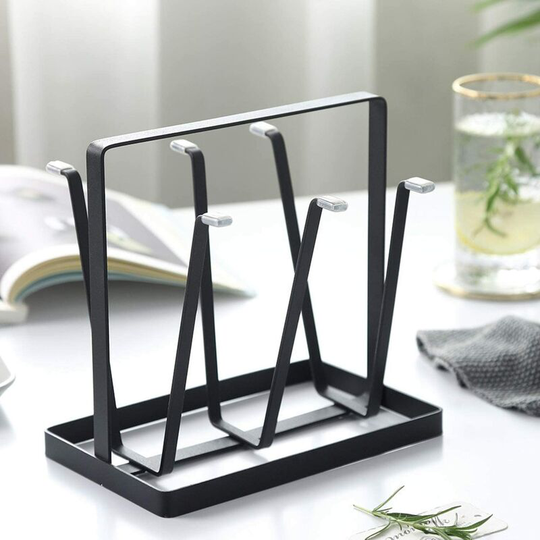 Bearsu - Metal Dish Drainer Rack Black Cup Holder Anti-Rust For Crystal Glass Bottles