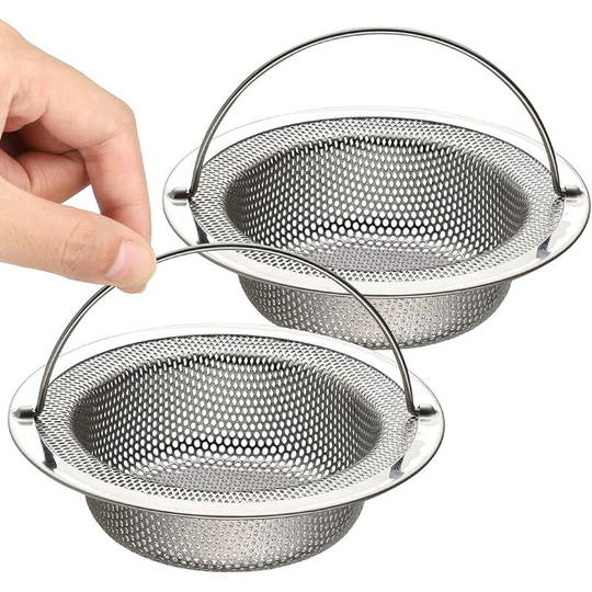 Perlerare - 2 Kitchen Sink Filters Stainless Steel Sink Strainer with Handle 11cm (110mm) Handle, High Density Micro-Perforation 1mm