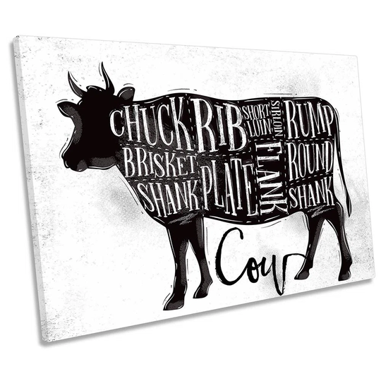 Cow Meat Butchers Steaks - Wrapped Canvas Typography