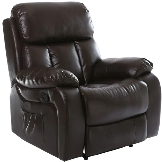 Chester Heated Leather Massage Recliner Chair. Sofa Lounge Gaming Home Armchair (Brown) - Brown