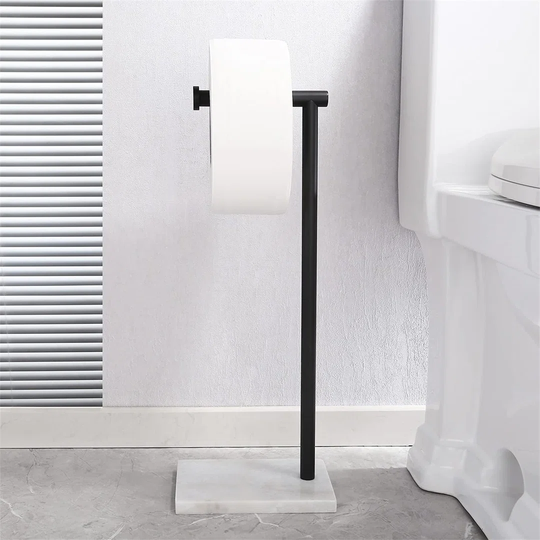 Black Toilet Roll Holder Free Standing Toilet Paper Holder With Marble Base Freestanding Heavy Duty SUS304 Stainless Steel