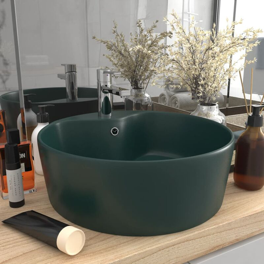 Luxury Wash Basin with Overflow Matt Dark Green 36x13 cm Ceramic - Green