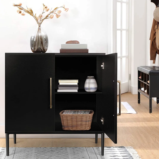 Storage Cabinet With Doors - Free Standing Cabinet, Modern Wooden Sideboard, Black Side Cabinets For Bedroom, Living Room, Kitchen, Office And Hallway