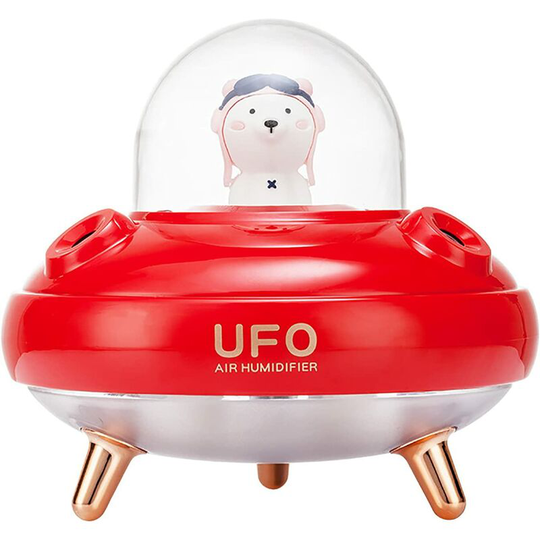 Ilovemilan - Dual Nozzle Wireless ufo Humidifier Cute Planet Bear Desktop Air Humidifier led Light Ultrasonic Aroma Essential Oil Diffuser (Red)