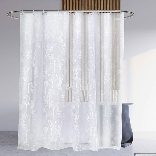 1 Piece Shower Curtain Anti Mildew Washable 180 x 180 cm Translucent Plants Pattern Shower Curtain for Bathtubs in the Bathroom