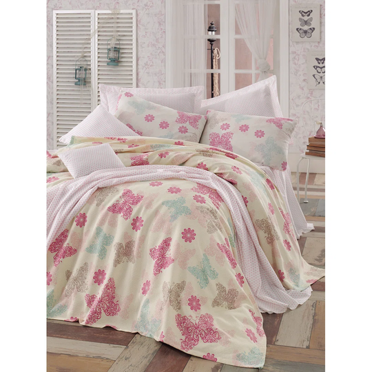 Lamons Light Cream/Beige/Fuchsia Bedspread Set
