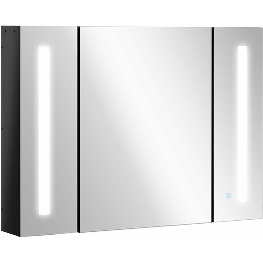 Led Bathroom Mirror Cabinet with Shelves Wall Mount High Gloss Black - Black - Kleankin