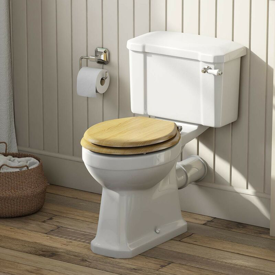 Thebathco - The Bath Co. Camberley close coupled toilet with soft close mdf seat - White/Oak effect