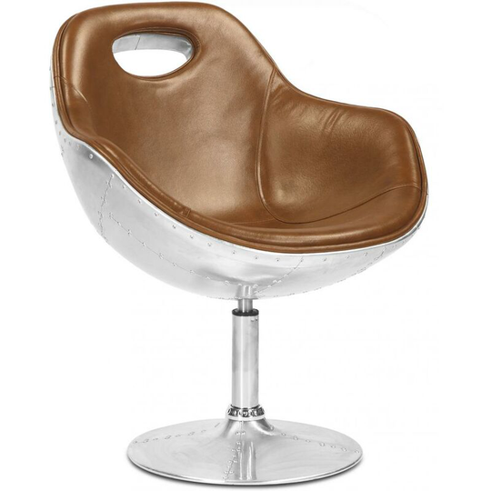 Tulip Aviator Armchair - Premium Leather Brown Aluminium, Leather, Metal, Leather - Brown
