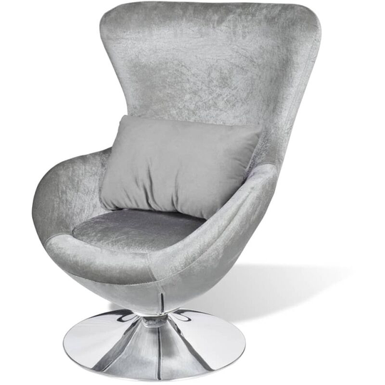 Swivel Egg Chair with Cushion Silver Velvet - Hommoo