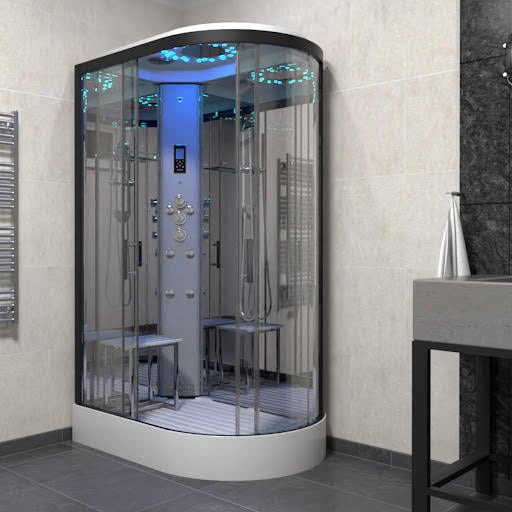Insignia Platinum Offset Quadrant Steam Shower Cabin 1200 x 800mm - Black Frame Left Hand