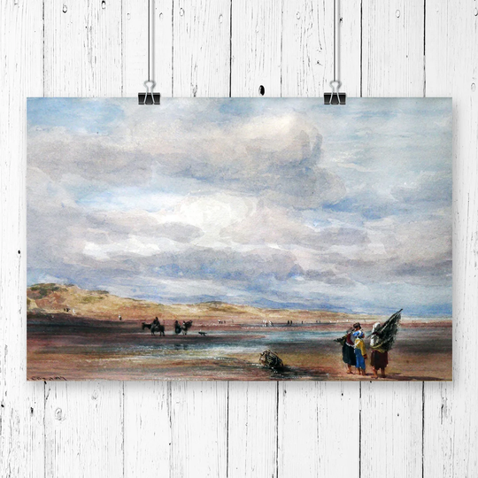 'Shrimpers on Lancaster Sands' by Richard Bonington Painting Print