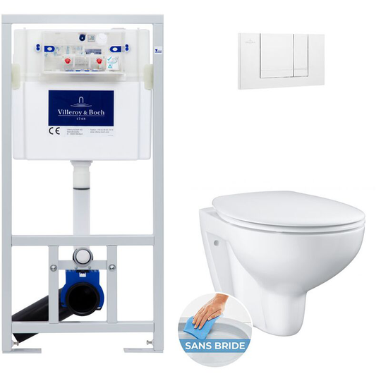 Toilet set support frame + Bau rimless bowl + Toilet seat + White flush plate (ViConnectBauClassic-2) - Villeroy&boch