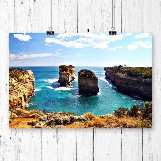 'Landscape Iceland Cliffs Coast Shore Archways' Photographic Print