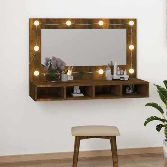 Mirror Cabinet with led Smoked Oak 90x31.5x62 cm