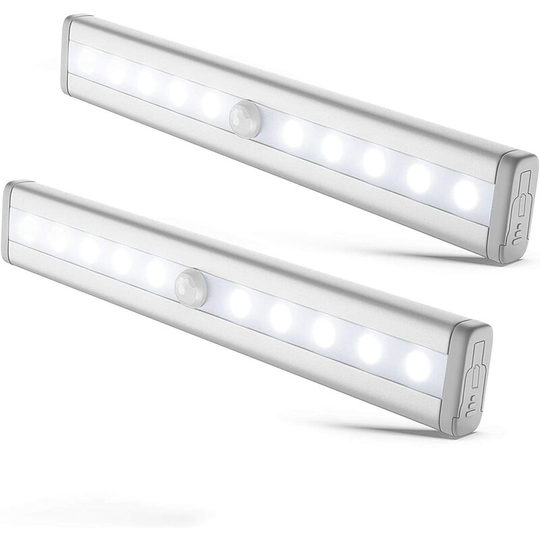 LITZEE Set of 2 Security LED Lights with Motion Sensor, Battery Operated, Wall Light, Night Light, Closet Lighting, Under Cabinet Lighting, 7.4x1.1in