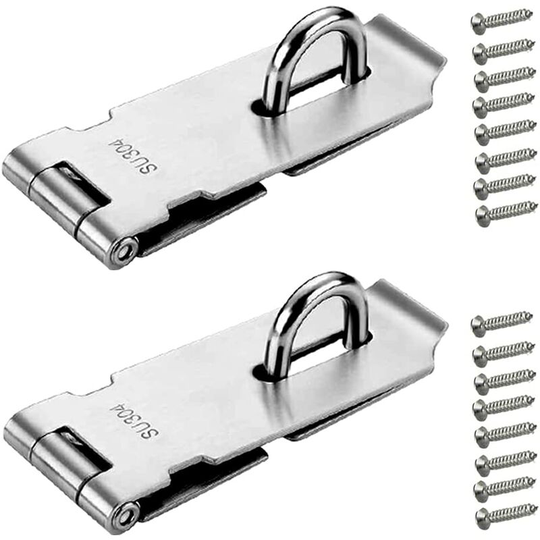 Padlock Latch Clip, 2 Pieces Door Clasp Door Lock 4 Inch Stainless Steel Latch Hasp With Screws Security Cabinet Door, Silver Padlock Clasp