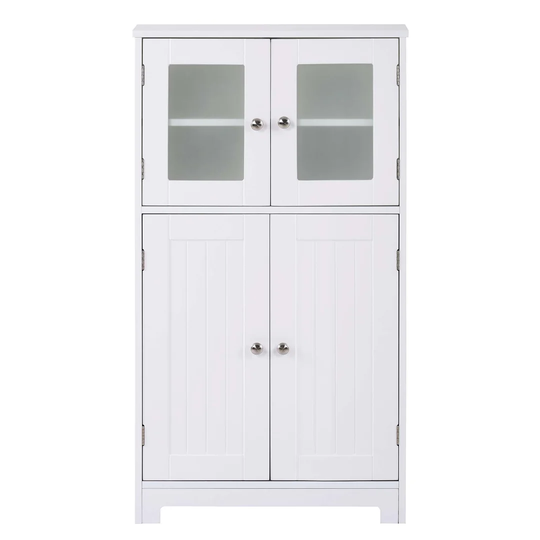 Freestanding Bathroom Cabinet, Modern Wooden Storage Cabinet With Doors And Adjustable Shelves Floor Linen Cabinet For Kitchen, Living Room, Entryway,