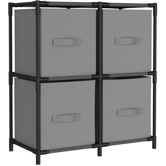 Storage Cabinet with 4 Fabric Baskets Grey 63x30x71 cm Steel Vidaxl Grey