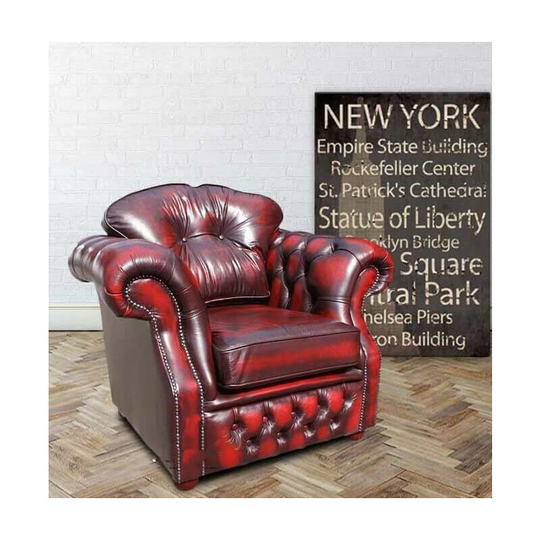 Chesterfield Era High Back Leather Armchair Antique Oxblood