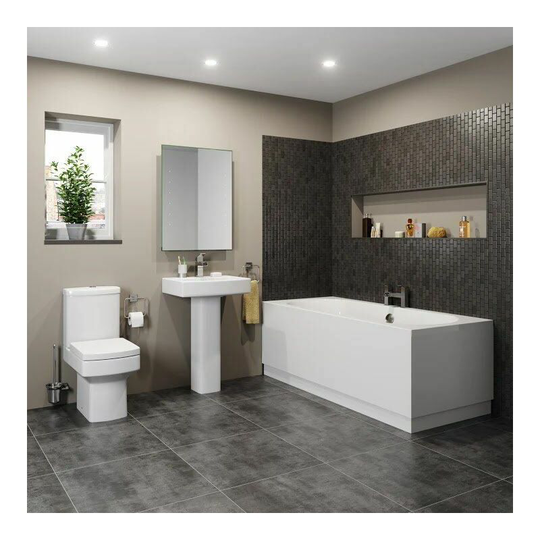Bathroom Suite Toilet Basin Sink Full Pedestal 1700 mm Double Ended Bath Modern - White